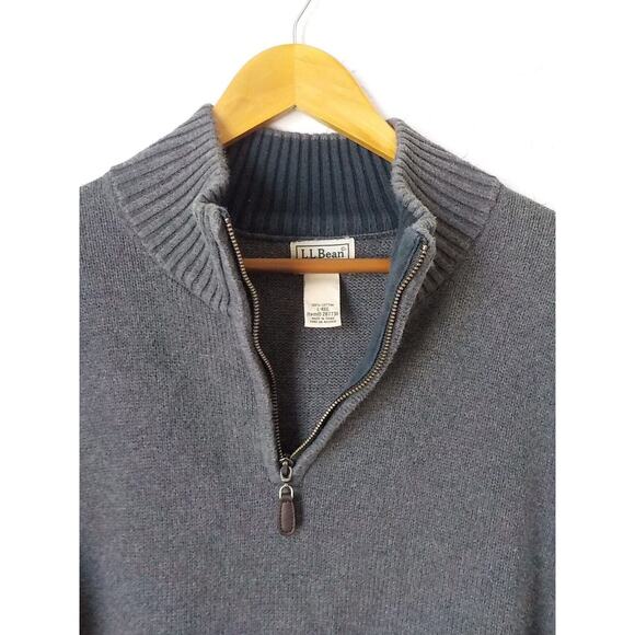 LL Bean Men Large Gray Sweater Knit Pullover 1/4 Zip Long Sleeve MockNeck Cotton - Picture 6 of 10